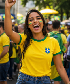 Camiseta Brasil Copa 2026 Dryfit Microdry Amarela com Gola e Punho Verde com Emblema DTF