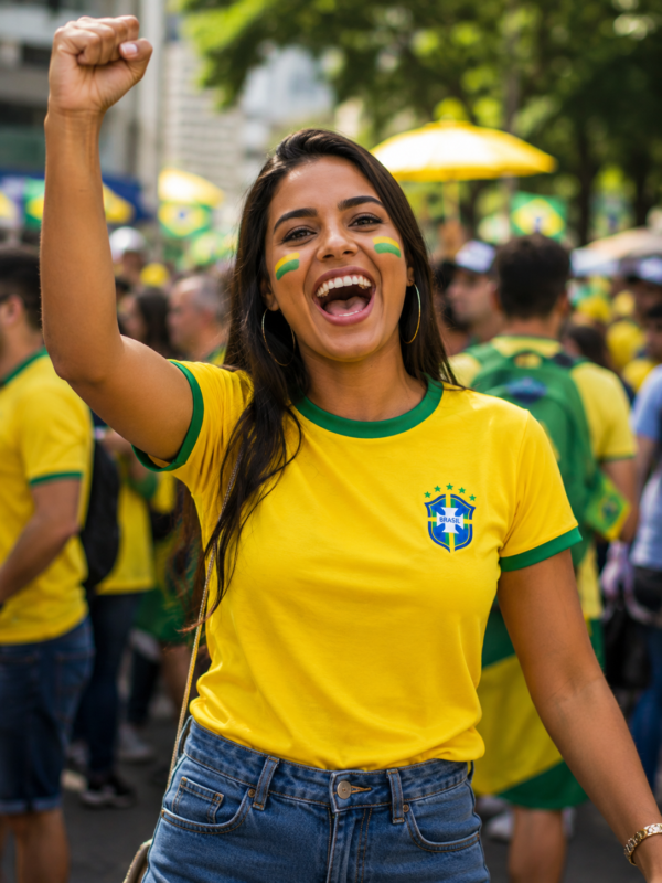 Camiseta Brasil Copa 2026 Dryfit Microdry Amarela com Gola e Punho Verde com Emblema DTF